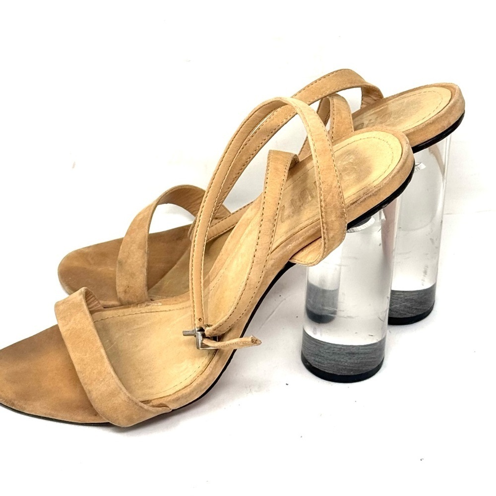 SCHUTZ Nude Suede Sandals Round Lucite Heels Size 8